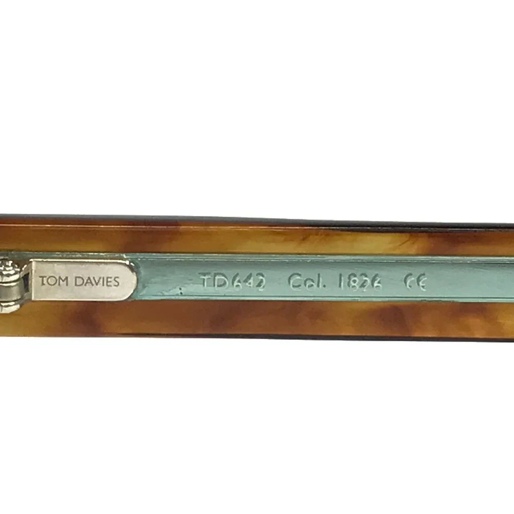 Tom Davies Eyeglasses Frames TD642 Col. 1826 Brown Horn Blue Rectangle 51-18-140